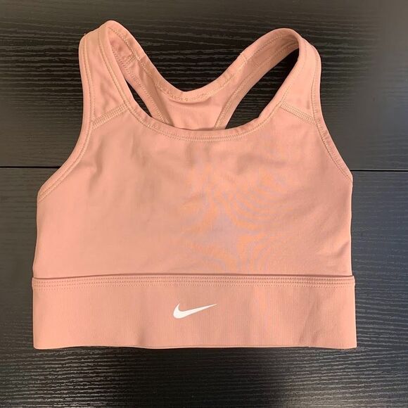 Nike Pink‎ Longline Sports Bra CZ4496 Athletic Logo No Padding Women's XS - Picture 1 of 6
